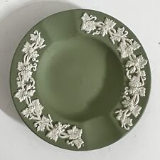 Vintage Mid-Century Wedgwood Emerald Green Jasper Ashtray Raised Cream Pottery