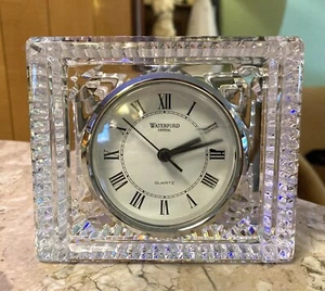 Waterford Crystal 4" x 4 3/4" Square Quartz Mantel Clock Signed Made in Ireland - Picture 1 of 8