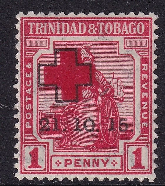 Тринидад и Тобаго 1915 1d красный с крестом 2 мм справа SG 174a - установленный новом - Изображение 1 из 2