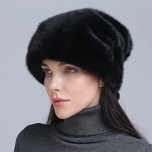 Fashion Women Mink Hat Winter Warm Mink Fur Knit Hats Fur Ball Beanies Cap - Picture 1 of 28
