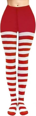 GIZELLE Rot & weiß gestreifte Damenstrumpfhose – Kostüm Party Accessoire