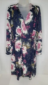 Maurices Dress Size Medium V-Neck Long Sleeve Wrap w/Tie Floral Midi Blue - Picture 1 of 9