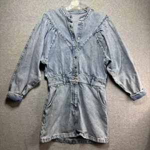 Mango Denim Dress Womens Large Acid Wash Light Jean Puffed Ruched Sleeves MNGDNM - Picture 1 of 11