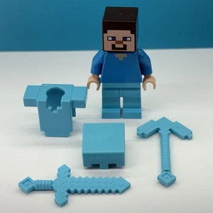 LEGO Minecraft Steve Full Diamond Armor & sword pickaxe Minifigure min015 21117 - Picture 1 of 3