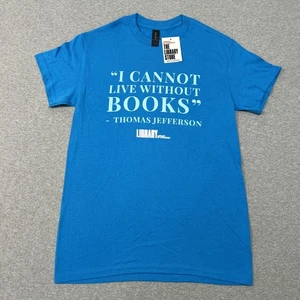 Camicia Biblioteca del Congresso Piccola Blu Non Posso Vivere Senza Libri T. Jefferson - Foto 1 di 7