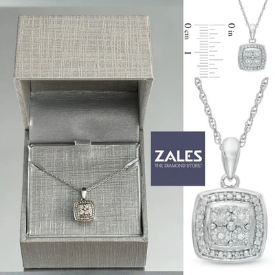 Zales DIAMOND Quad Pendant Necklace Sterling Silver 925 Art Deco Style Halo J/I3 - Image 1 of 3