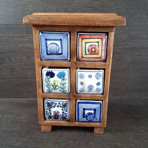 Vintage Pier 1 Apothecary Multi-purpose Spice Tea Cabinet Wood, Porcelain Drawer - Picture 1 of 8