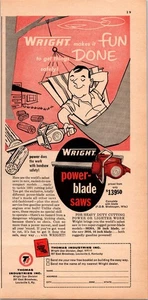 Sierras de hoja eléctrica Wright anuncio de revista vintage años 50 impresión roja negra - Imagen 1 de 1
