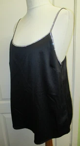 BNWT RIVER ISLAND SIZE 16 BLACK SATIN CAMI TOP WITH DIAMONTE TRIM & STRAPS - Picture 1 of 5