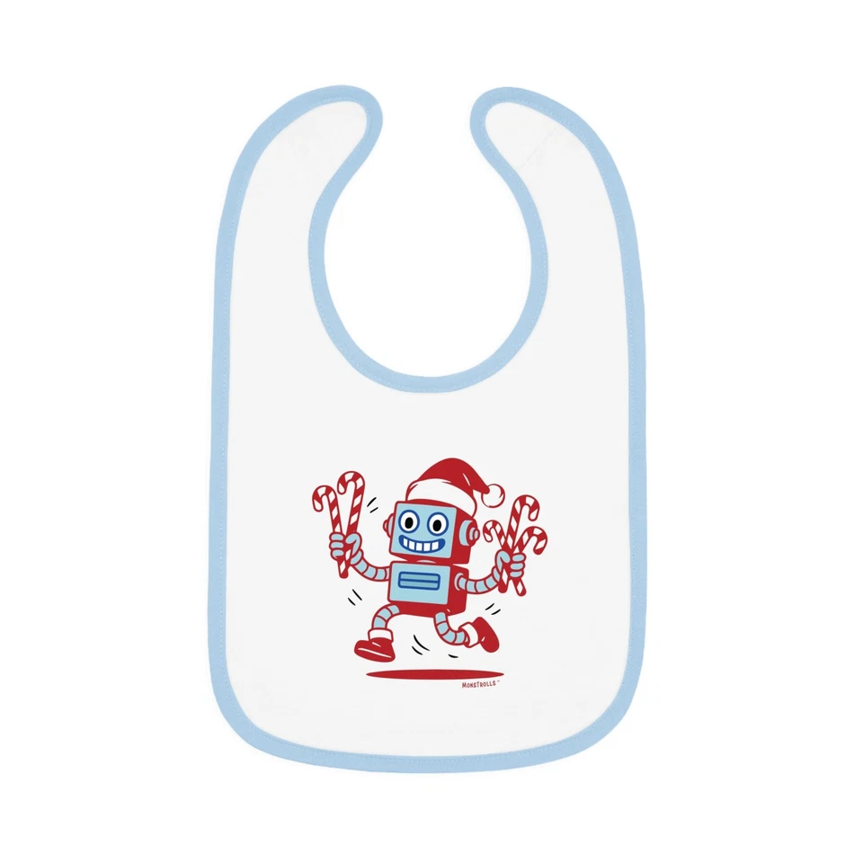 Babero de bebé con bastones de caramelo de Santa Robot | Babero jersey con ribete en contraste Foto 1 de 1