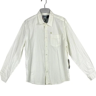 Volcom Long Sleeve Tailored Button Up Striped Shirt Mens Size Lge NWT Wht Grn - Image 1 of 4