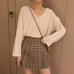 Long Sleeve V Neck Womens Casual Loose Fit Solid Color Top for Vacation Days - Picture 1 of 21