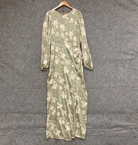 Chancery Dress WOmens Size 14 green Satin FLoral Long Sleeve Maxi Slit 33304 - Bild 1 von 10