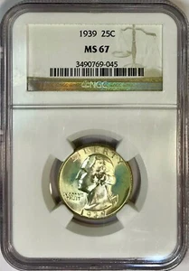 1939 Washington Silver Quarter NGC MS67 Superb Gem Toned - Picture 1 of 4
