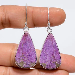 Natural Atlantisite Gemstone 925 Silver Handmade Dangle Earrings 2" ARE-5302 - Picture 1 of 3