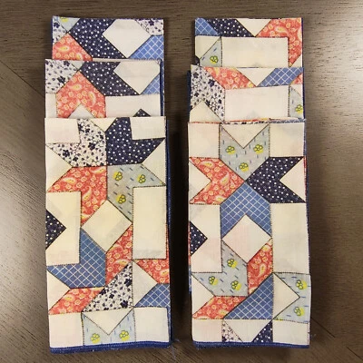 Conjunto antigo de 6 guardanapos de pano feitos à mão padrão colcha algodão 16,5x17,5 fazenda - Imagem 1 de 4