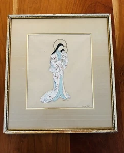 VTG JAPANESE Carmel Tokyo PAINTING on Silk Signed Museum Glass Art Madonna - Picture 1 of 18