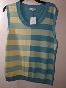 Next Women's Tank Top Knit Light Blue /Yellow Size Large Sleeveless Top New Tags - Picture 1 of 11