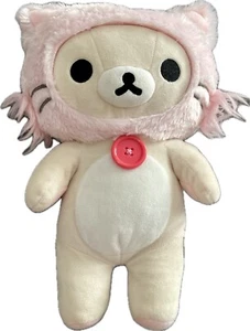 Korilakkuma San-X Original Plüsch Katze rosa Kapuze Capelet grau Schleife 13 Zoll Stofftier - Bild 1 von 8