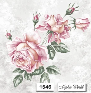 (1546) ZWEI individuelle Papier LUNCHEON Decoupage Servietten BLUMEN KORALLE ROSA ROSEN - Bild 1 von 3
