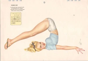 Original Vintage February 1944 VARGAS Pinup Calendar Girl Blonde - Picture 1 of 1