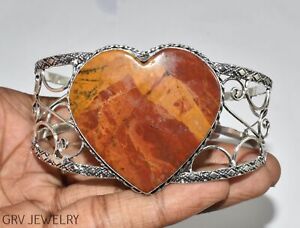 Heart Shape Red Jasper Gemstone 42 Gms Adjustable Cuff Bangle Bracelet C015-E123