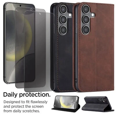 For Galaxy S24/S24+/S24 FE Leather Magnetic Case Cover Screen Protector Privacy - Image 1 of 4