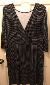 Ava & Viv Dress Womans Black Geometric Dress V-Neck 3/4 Sleeves Knee Size 2x - Picture 1 of 6