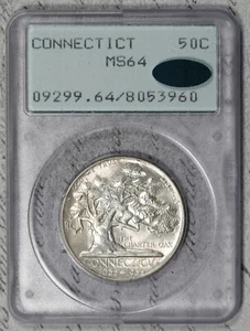 1935 Connecticut Commemorative Half Dollar PCGS MS64 CAC Rattler Holder! #EFQ5 - Picture 1 of 4