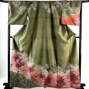 Japanischer Kimono ""HOMONGI"" SEIDE, Bambusblatt mit Stickerei, GLD/SIL, L5'5"..3886 - Bild 1 von 13