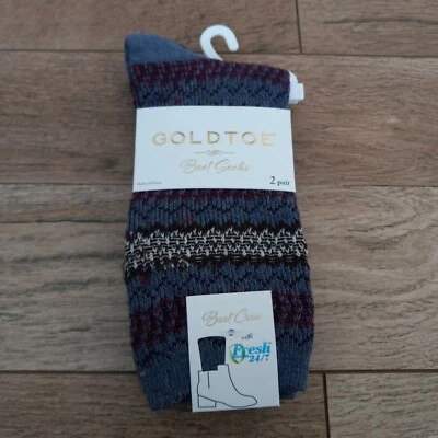 GOLDTOE 2 双 Fairisle Rib Crew 靴袜带 Odor Control 女式鞋 6-9  — 第 1/3 张图片