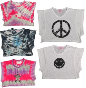 Purple Orchid Girls Short Sleeve Cropped Print Shirt Top - Choose your style - Picture 1 of 15