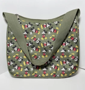 Mickey Mouse Handtasche Schultertasche All Over Print Olivgrün Nylon Retro Disney - Bild 1 von 10