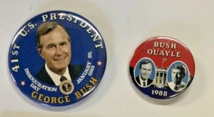 Pin Back George Bush Senior Inauguration Day Button & Bush Quayle 1988 Button - Picture 1 of 3