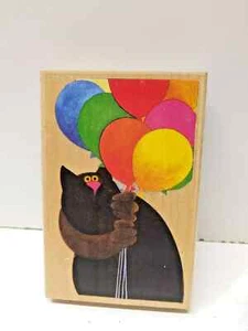 Cat with Balloons Rubber stamp Stamps Happen Kitty Kitten Black Cat - Picture 1 of 4