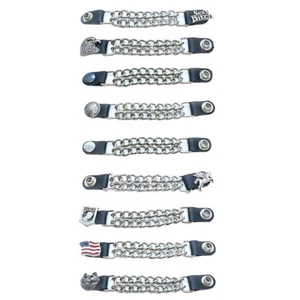 Motorcycle Vest Extender Double Chain with Unique Designs & Leather Snap Buttons - Picture 1 of 6