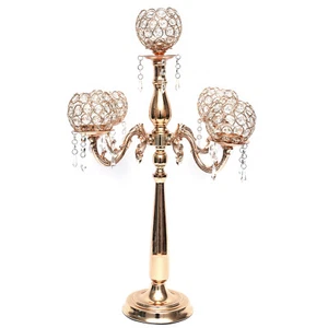 Retro Gold Crystal Candelab Wedding Table Candlesticks Candle Holder Decor 5 Arm - Picture 1 of 11