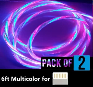 LED 2 Pack 6ft USB C 8 Pin Fast Charge Cable For Apple iPhone Samsung Galaxy - Picture 1 of 22