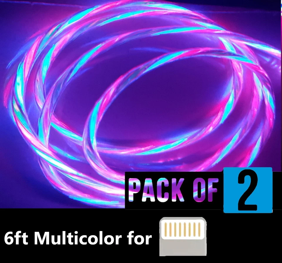 Paquete de 2 cables de cargador rápido LED 6 pies 8 pines USB C para Apple iPhone Samsung Galaxy Foto 1 de 4