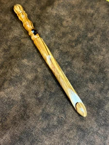 Hand carved BETHLEHEM OLIVE WOOD  YARN  CROCHET HOOK  size N - Picture 1 of 2