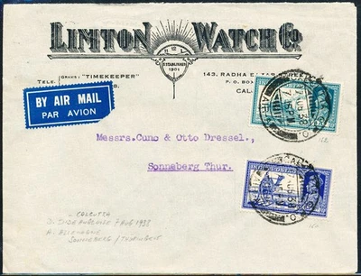 BV60551 India 1938 airmail cover with nice cancels used - Image 1 of 2