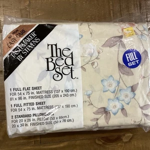 Vintage NOS Tastemaker by Stevens 4pc Full Sheet Set Floral Browns&Blues - Picture 1 of 13