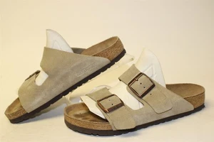 Birkenstock Germany Made Arizona Womens 7 38 Beige Suede Slides Slip On Sandals - Picture 1 of 24
