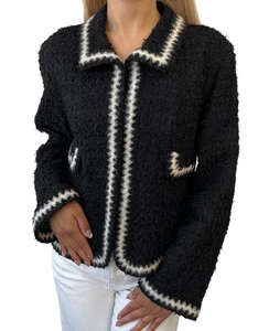 CHANEL Vintage 98A CC Mark Logo Button Tweed Jacket #38 Black White Wool - Bild 1 von 12