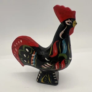 Vtg Swedish DALA ROOSTER Nils Olsson Hand Carved Painted Wooden Black Multi 4.5" - Picture 1 of 8