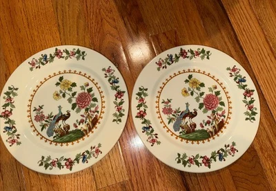 2 Rare Mayer China~Stratford Pattern~9” True Ivory Peacock & Floral Plates - Image 1 of 4