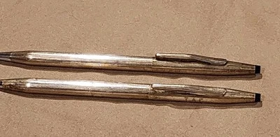 Juego de bolígrafos y lápices mecánicos CRUS vintage de plata de ley grabados Foto 1 de 4