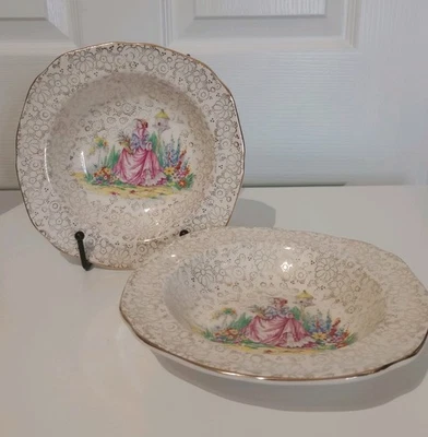 Vintage Pair Of 7" Crinoline Lady Bowls H & K  Tunstall  England 1950 - Image 1 of 4