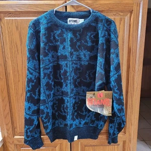 VTG Gitano teal/black animal print Acrylic Knit Heavy Pull Over Mens Sweater NWT - Picture 1 of 5