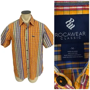 Camisa Rocawear Para Hombres Mediana Naranja A Cuadros Abotonada Y2K Ropa de Calle Trabajo Oficina - Imagen 1 de 11